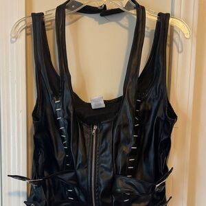 DC Comics Catwoman Faux Leather Black Zip Front Tank Top